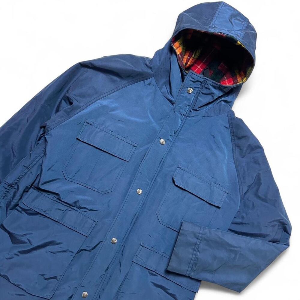 Woolrich 90s Vintage Wool Red Plaid Lined Blue Parka Zip Hooded Jacket Medium - Picture 4 of 8